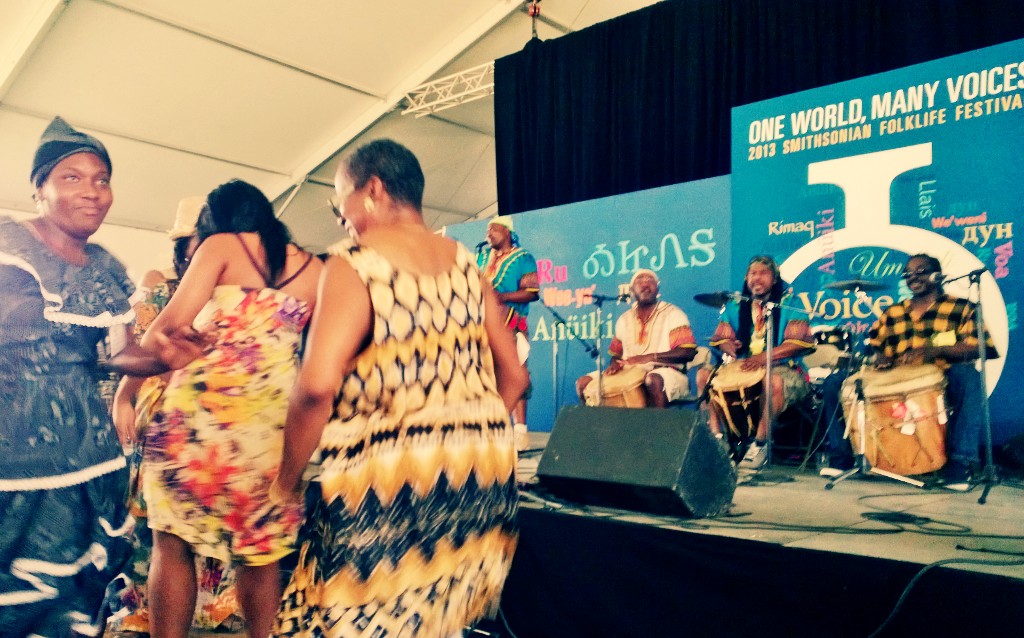 Garifuna dance party at the One World, Many Voices stage. Photo by Elisa Hough