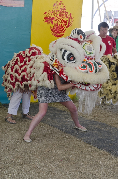 Dragon dancing in the Family Style activities tent.
