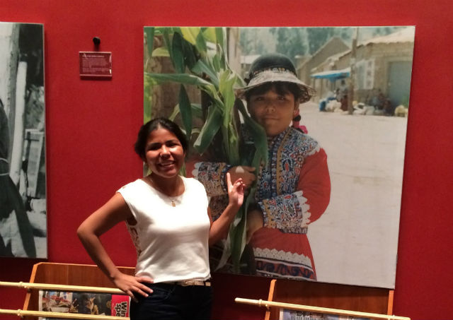 While visiting Washington, D.C., to dance at the Folklife Festival, Andrea Ochoa discovered a photo of herself as a child in the National Museum of the America Indian. Photo by Kyra Hamann, Ralph Rinzler Folklife Archives