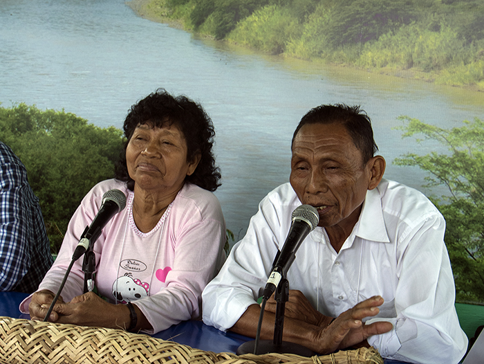 María Nashnato and Leonardo Tello from the Ikuari school share the Kukama language in the Radio Ucamara booth. Photo by Ronald Villasante, Ralph Rinzler Folklife Archives