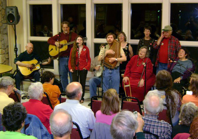 A gathering of singers at the Folklore Society of Greater Washington's annual singers' retreat, called "The Getaway." Photo courtesy of Vince Wilding