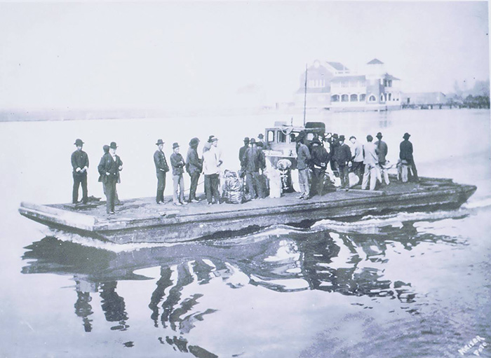 The last Chinese salmon cannery workers being shipped out on a barge to a steam ship in Humboldt Bay, California, 1906. Photo by J. A. Meiser, Peter Palmquist Collection, courtesy of Jean Pfaelzer