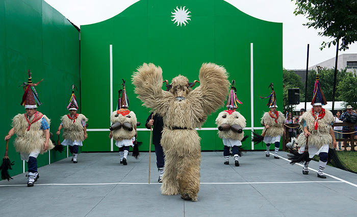 The Joaldunak perform at the Folklife Festival Frontoia. Photo by Walter Larrimore, Ralph Rinzler Folklife Archives