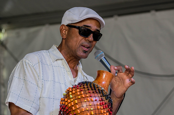 John Santos leads a demonstration of various percussion instruments. Photo by Prayoon Charoennun